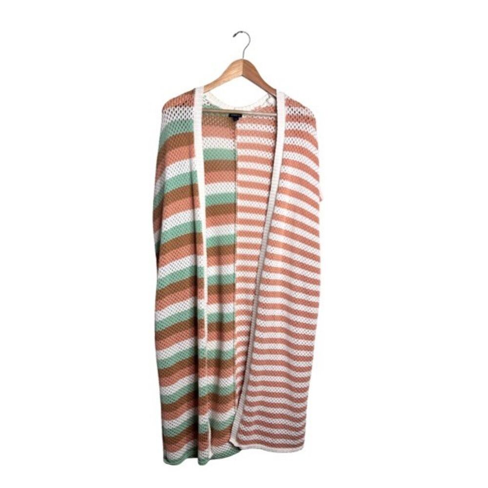 Torrid Long Open-Knit Cardigan Sweater Striped Multicolor Size 1X/2X Pastels